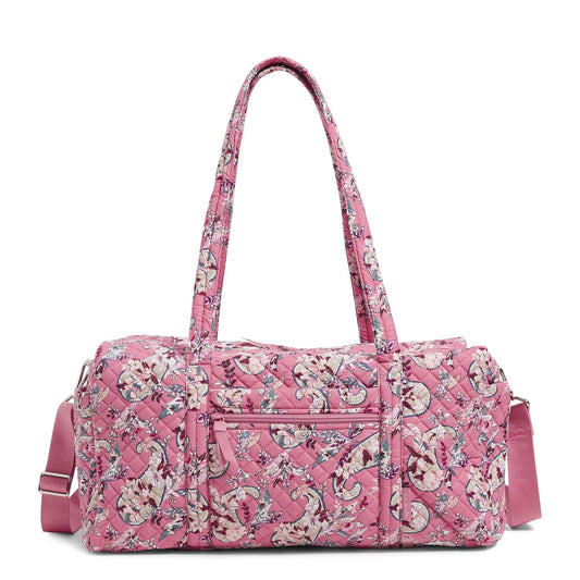 Womens Cotton Medium Travel Duffel Bag Botanical Paisley Pink