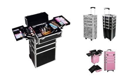 4-In-1 Aluminum Rolling Makeup Train Case Cosmetic Box Organizer Pink 29.5 Height 29.5 Height