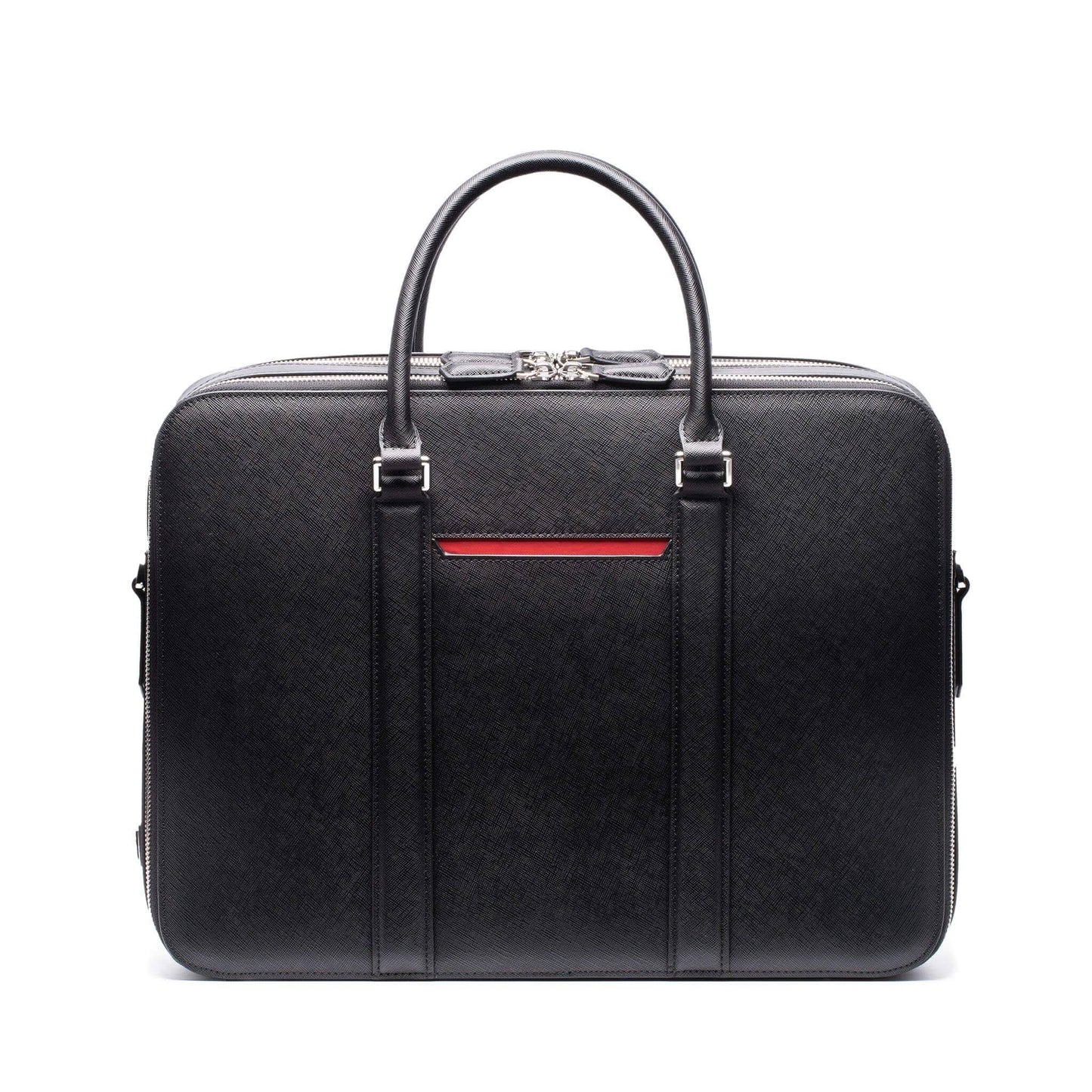 . Manhattan Double Zip Leather Briefcase In Navy