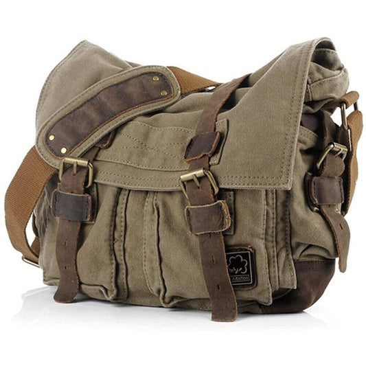 Vintage Military Men Canvas Messenger Bag For 13.3-17laptop (Size 17.3, Green)