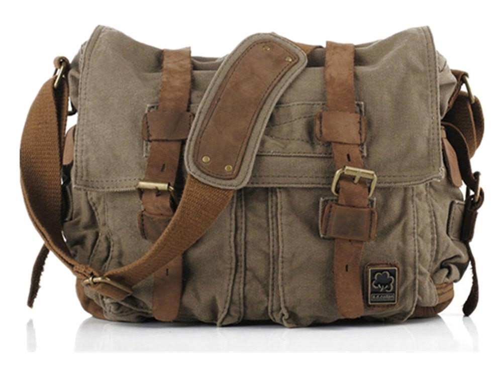 Vintage Military Leather Canvas Laptop Bag Messenger Bags