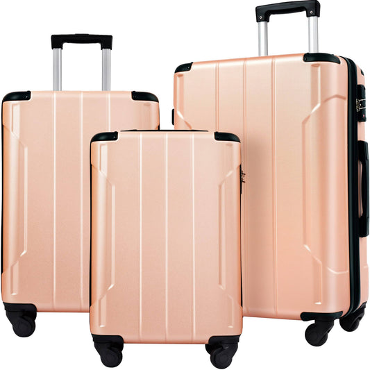 3-Piece Expandable Abs Hardside Spinner Luggage Set With Tsa Lock