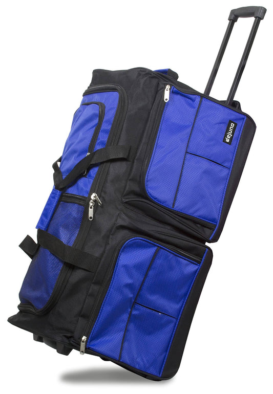 28 Lightweight Denim Drop Bottom Rolling Duffel Bag - Blue