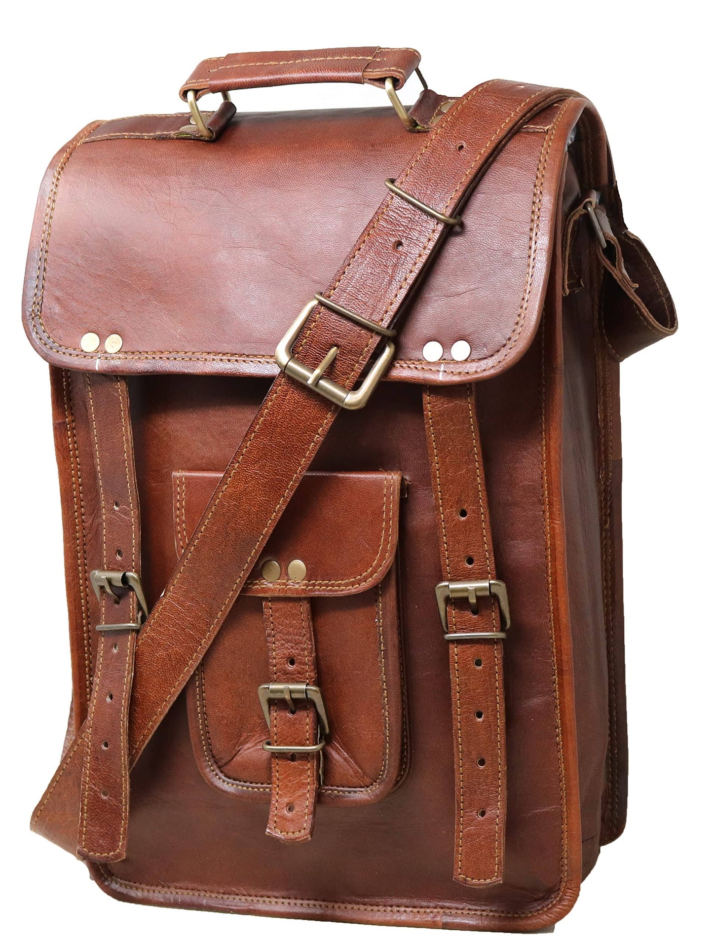 15 Leather Messenger Bag Laptop Case Office Briefcase Gift For Men Computer Distressed Shoulder Bag