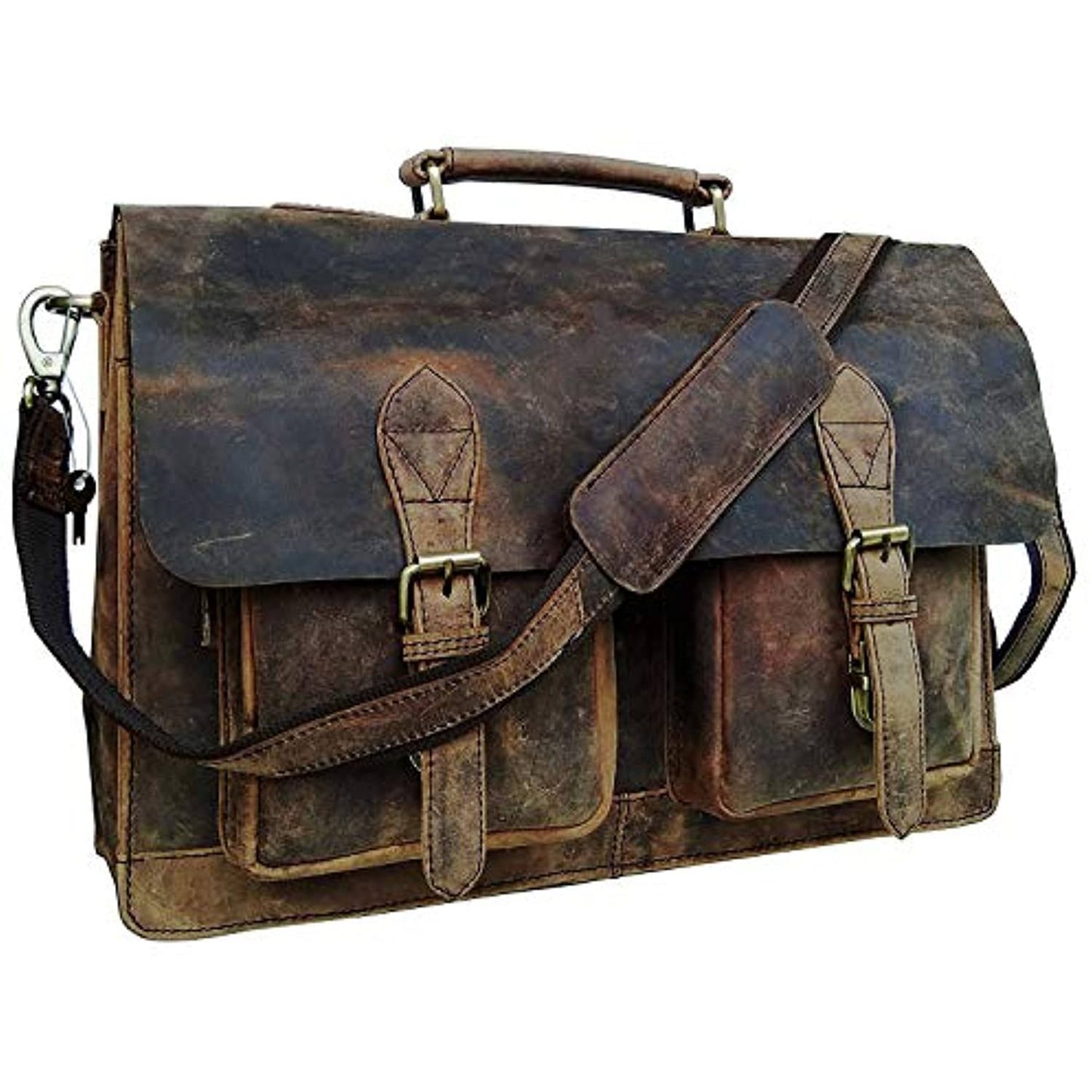 15 Inch Retro Buffalo Hunter Leather Laptop Messenger Bag Office Briefcase College Bag